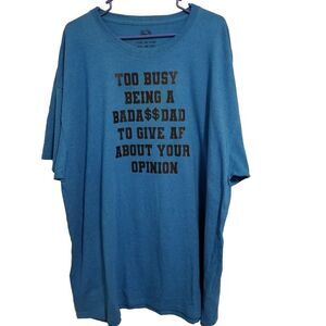 Mens Teal Blue Tshirt 3XL Busy Dad Crewneck Short Sleeve